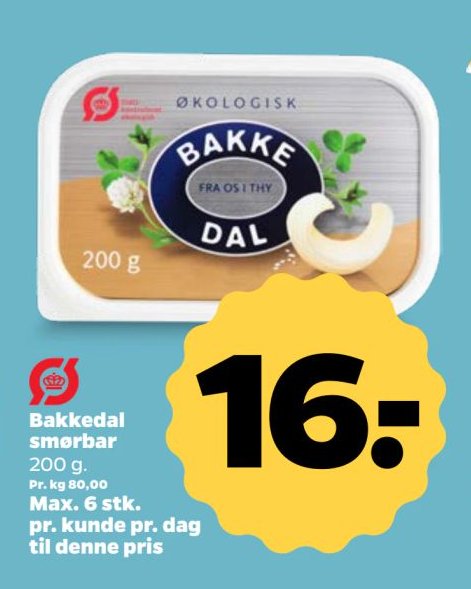 Bakkedal smørbar 200 g. Max. 6 stk. pr. kunde pr. dag til denne pris – Netto