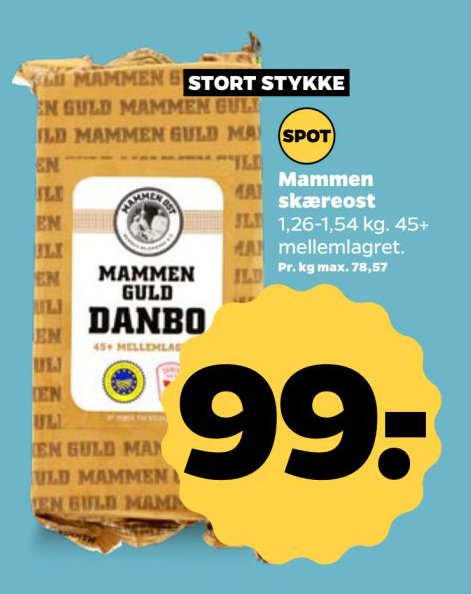 Mammen skæreost 1,26-1,54 kg. 45+ mellemlagret – Netto