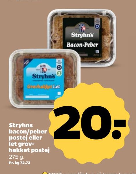 Stryhns bacon/peber postej eller let grov-hakket postej 275 g. – Netto