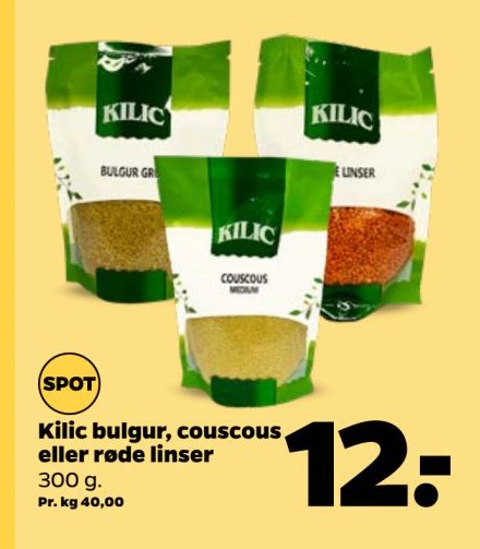 Kilic bulgur, couscous eller røde linser 300 g. – Netto