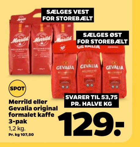Merrild eller Gevalia original formalet kaffe 3-pak 1,2 kg. – Netto