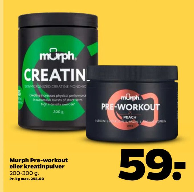 Murph Pre-workout eller kreatinpulver 200-300 g – Netto