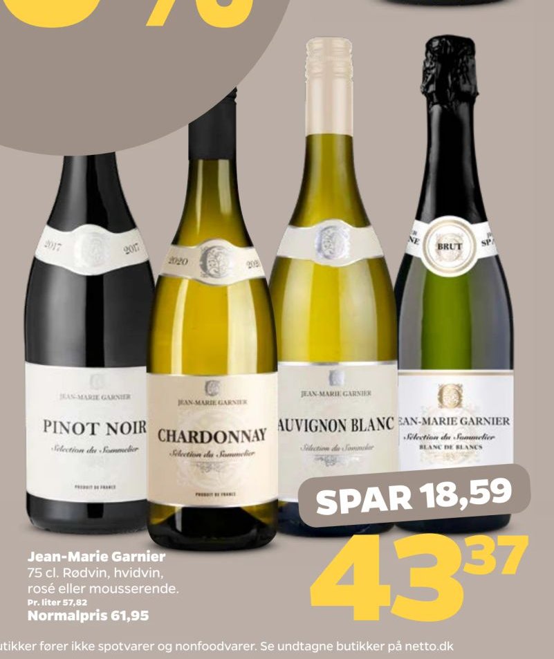 Jean-Marie Garnier 75 cl. Rodvin, hvidvin, rosé eller mousserende. – Netto