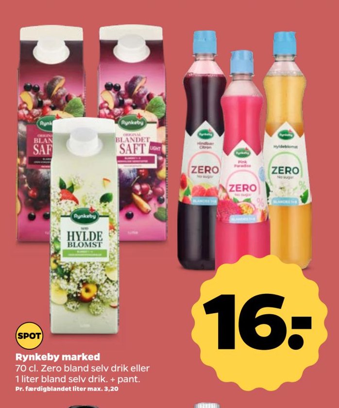 Rynkeby marked 70 cl. Zero bland selv drik eller 1 liter bland selv drik. + pant. – Netto