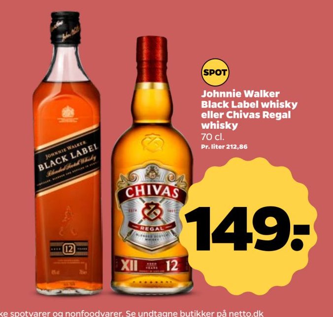 Johnnie Walker Black Label whisky eller Chivas Regal whisky 70 cl. – Netto