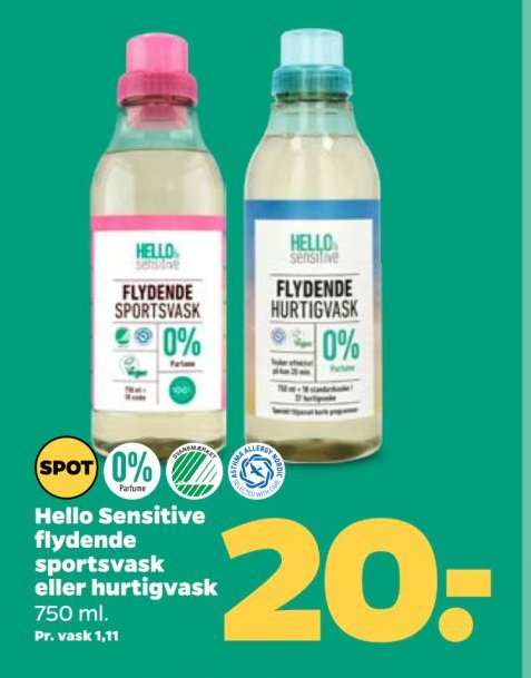 Hello Sensitive flydende sportsvask eller hurtigvask 750 ml. – Netto