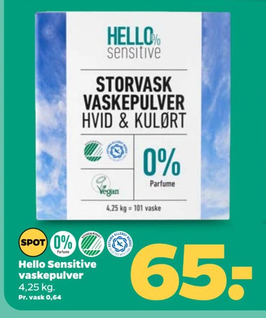Hello Sensitive vaskepulver 4,25 kg – Netto