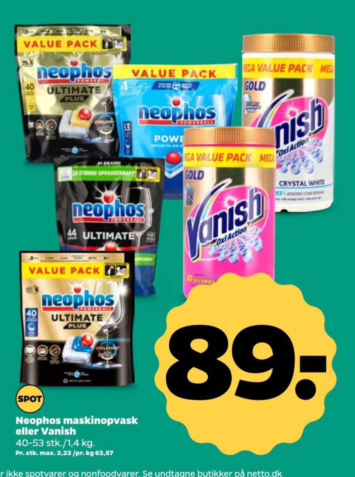 Neophos maskinopvask eller Vanish 40-53 stk./1,4 kg. – Netto