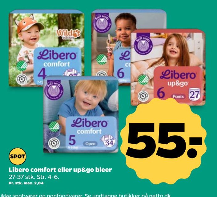 Libero comfort eller up&go bleer 27-37 stk. Str. 4-6 – Netto