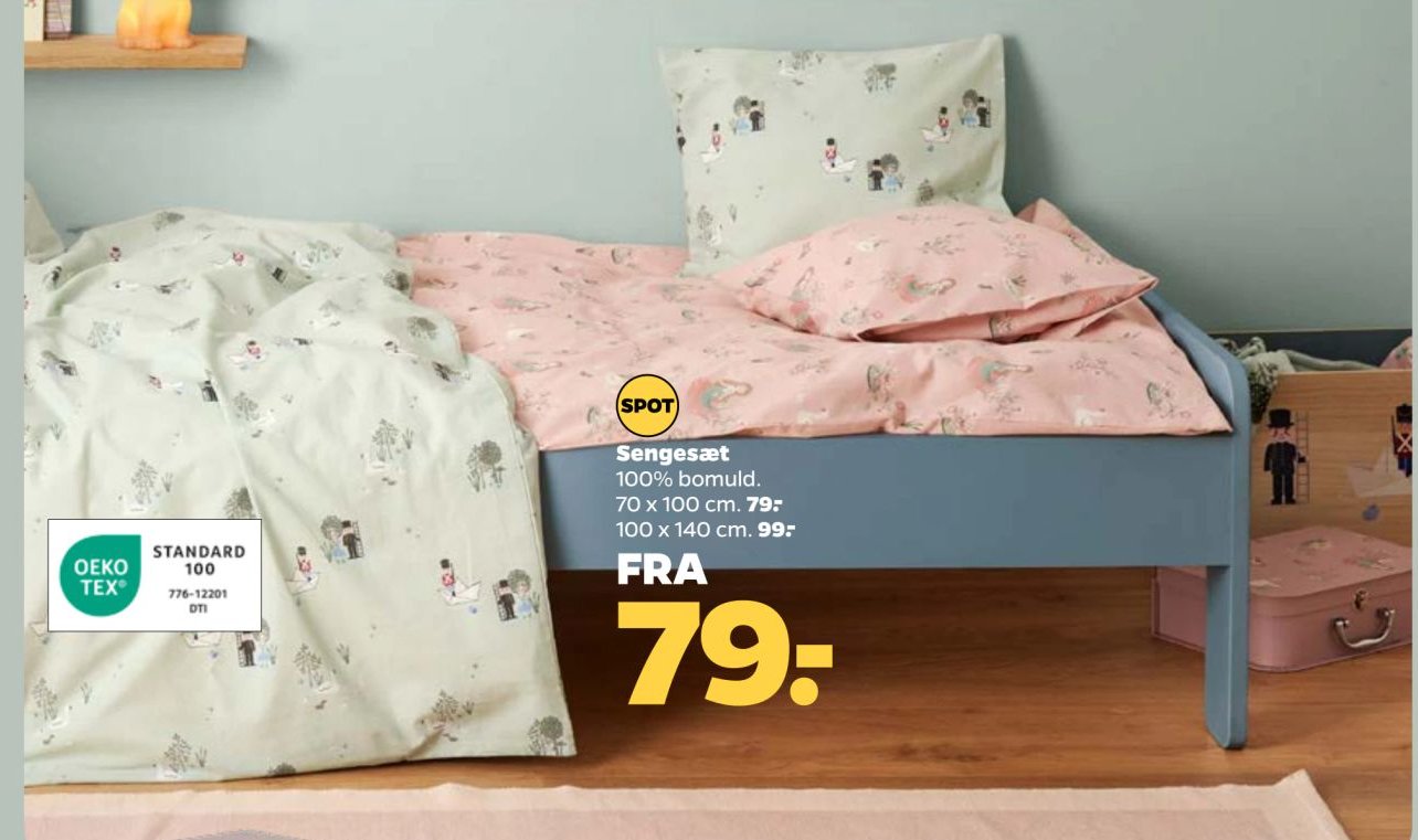 Sengesæt 100% bomuld. 70 x 100 cm. – Netto