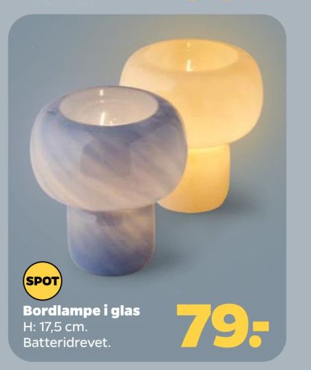 Bordlampe i glas H: 17,5 cm. Batteridrevet. – Netto