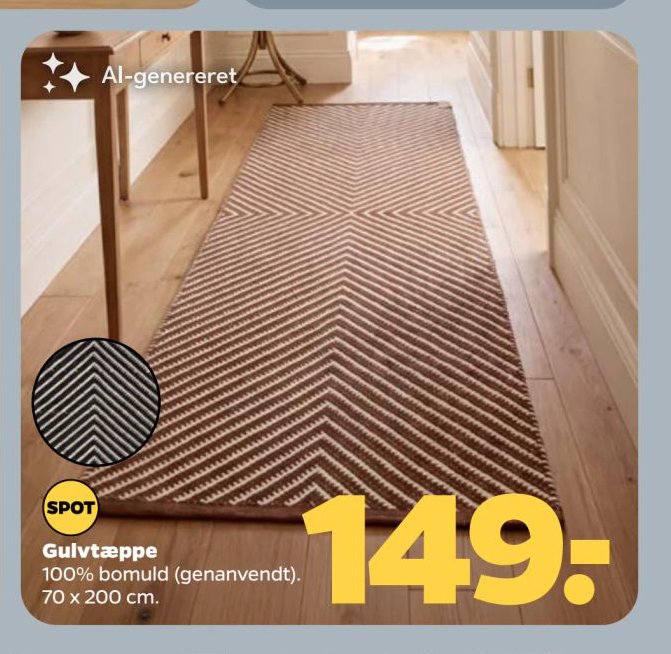 Gulvtæppe 100% bomuld (genanvendt). 70 x 200 cm. – Netto