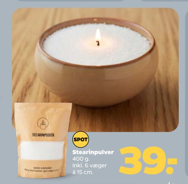 Stearinpulver 400 g. Inkl. 6 væger á 15 cm. – Netto