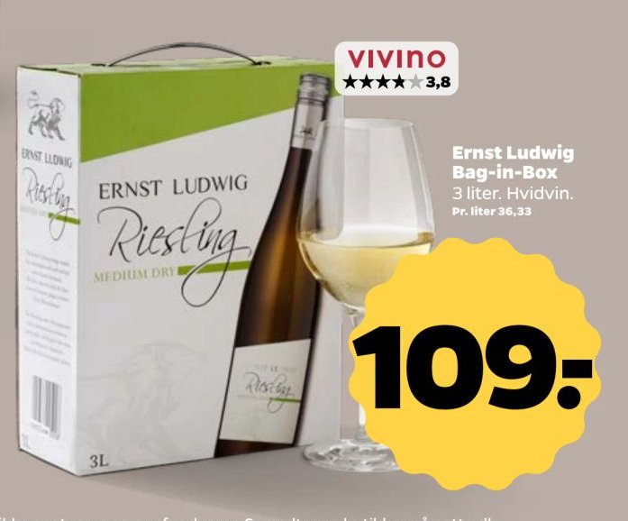 Ernst Ludwig Bag-in-Box 3 liter. Hvidvin. – Netto
