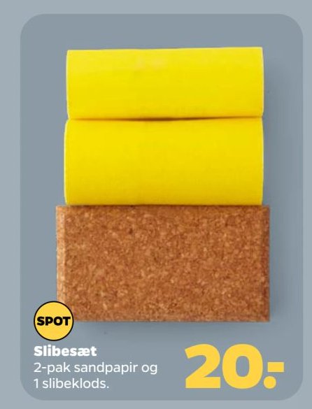 Slibesæt 2-pak sandpapir og 1 slibeklods. – Netto