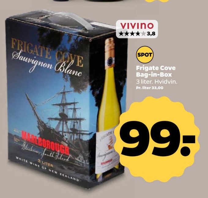 Frigate Cove Bag-in-Box 3 liter. Hvidvin. – Netto
