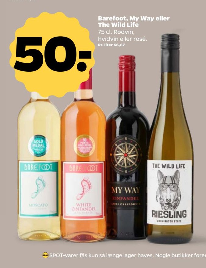 Barefoot, My Way eller The Wild Life 75 cl. Rødvin, hvidvin eller rosé. – Netto