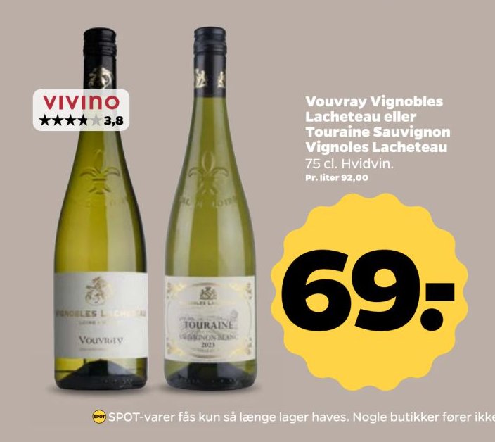 Vouvray Vignobles Lacheteau eller Touraine Sauvignon Vignoles Lacheteau 75 cl. Hvidvin. – Netto