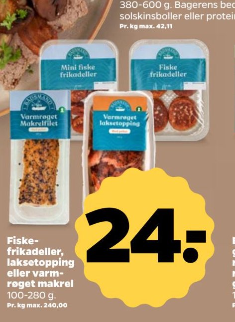 Fiskefrikadeller, laksetopping eller varmrøget makrel – Netto