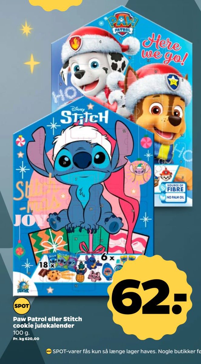 Paw Patrol eller Stitch cookie julekalender – Netto