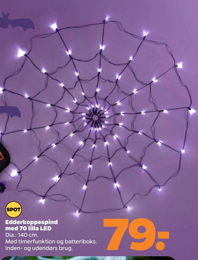 Edderkoppespind med 70 lilla LED – Netto