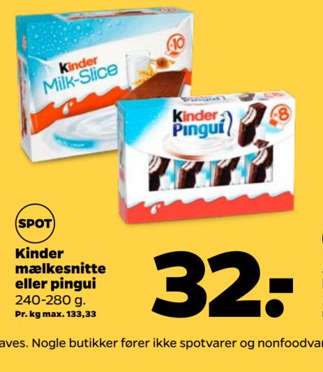 Kinder mælkesnitte eller pingui – Netto