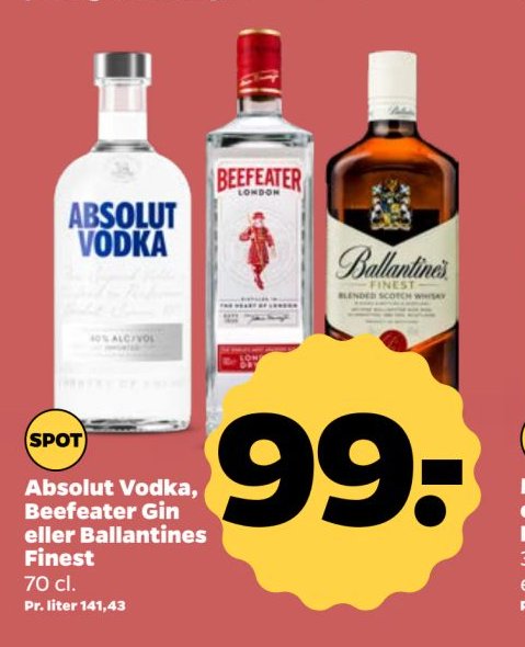 Absolut Vodka, Beefeater Gin eller Ballantines Finest – Netto