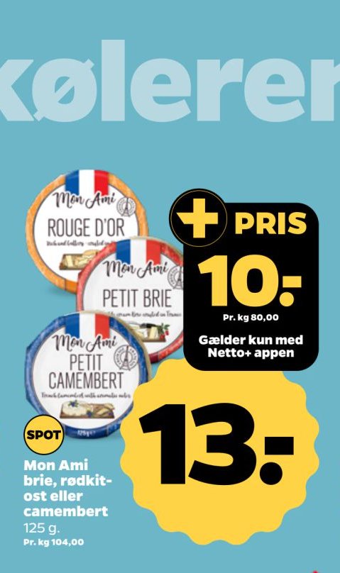 Mon Ami brie, rødkitost eller camembert – Netto