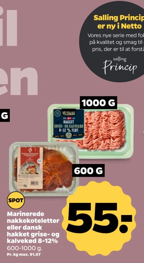 Marinerede nakkekoteletter eller dansk hakket grise- og kalvekød 8-12% – Netto