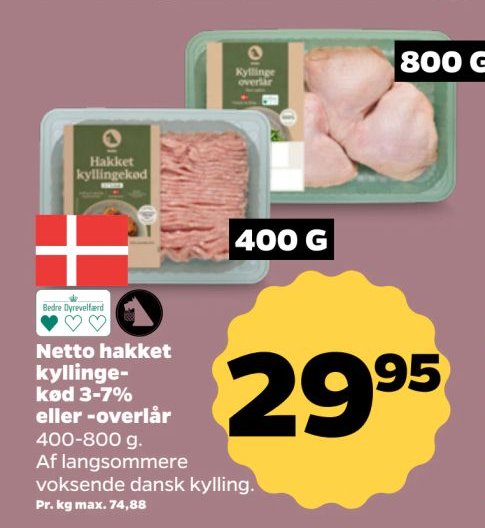 Netto hakket kyllingekød 3-7% eller -overlår – Netto