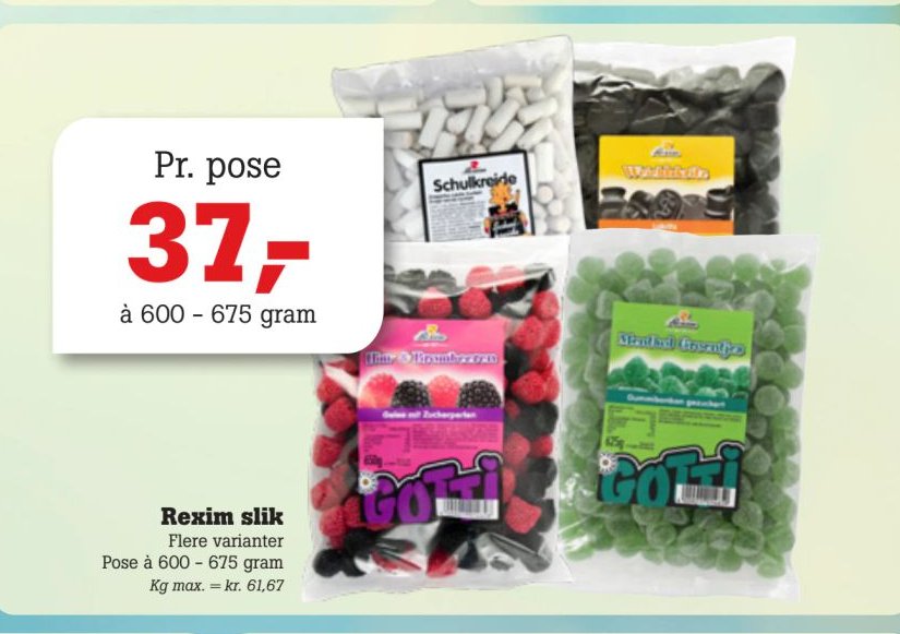 Rexim slik Flere varianter Pose à 600 - 675 gram – Pøtzsch