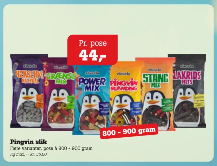 Pingvin slik Flere varianter, pose à 800 - 900 gram – Pøtzsch