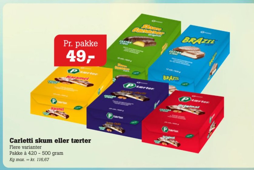 Carletti skum eller tærter Flere varianter Pakke à 420 - 500 gram – Pøtzsch