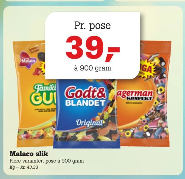 Malaco slik Flere varianter, pose à 900 gram – Pøtzsch