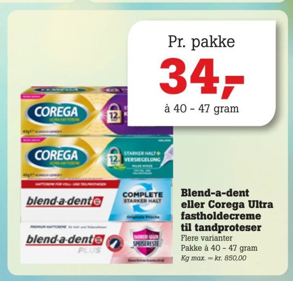 Blend-a-dent eller Corega Ultra fastholdecreme til tandproteser – Pøtzsch