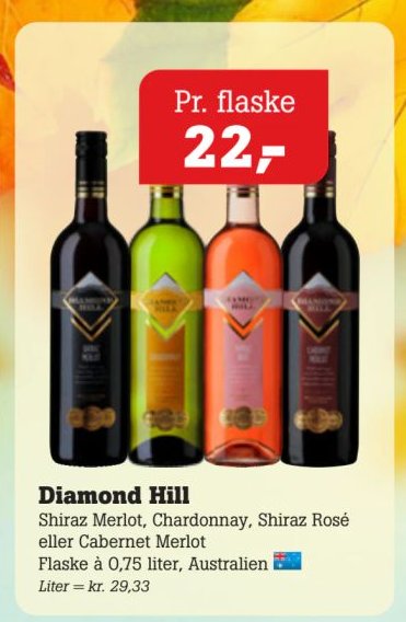Diamond Hill Shiraz Merlot, Chardonnay, Shiraz Rosé eller Cabernet Merlot Flaske à 0,75 liter, Australien – Pøtzsch