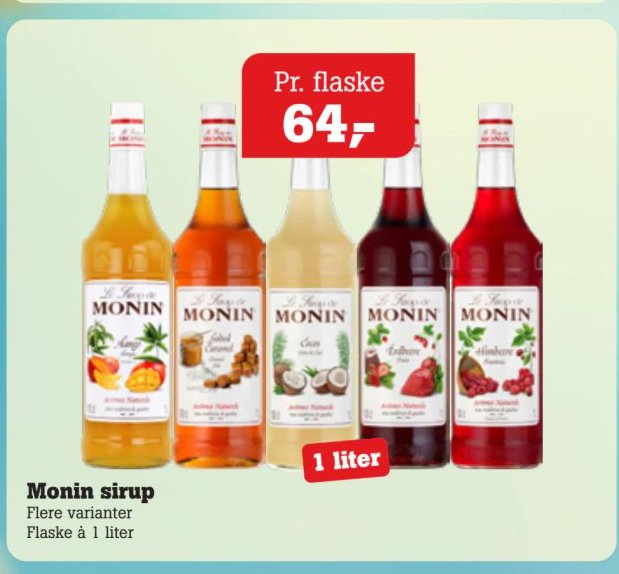 Monin sirup Flere varianter Flaske à 1 liter – Pøtzsch