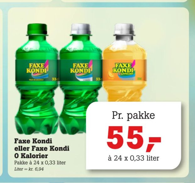 Faxe Kondi eller Faxe Kondi 0 Kalorier Pakke à 24 x 0,33 liter – Pøtzsch