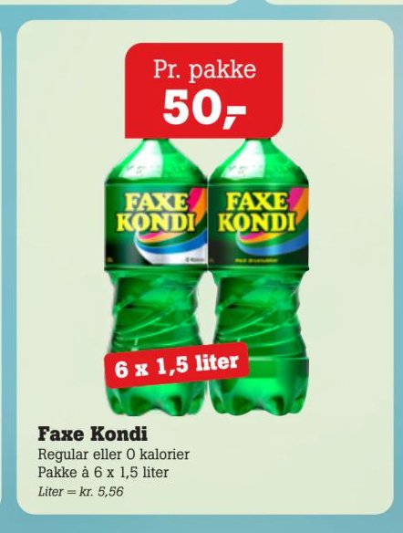 Faxe Kondi Regular eller 0 kalorier Pakke à 6 x 1,5 liter – Pøtzsch