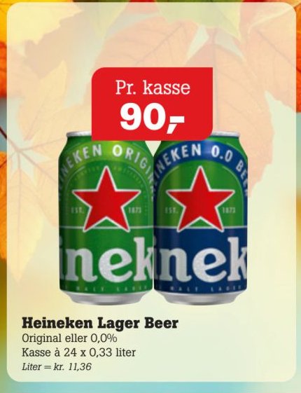 Heineken Lager Beer Original eller 0,0% Kasse à 24 x 0,33 liter – Pøtzsch