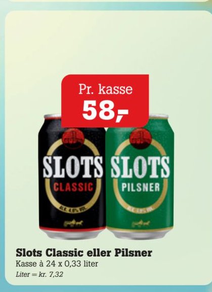 Slots Classic eller Pilsner Kasse à 24 x 0,33 liter – Pøtzsch