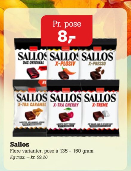 Sallos Flere varianter, pose à 135 - 150 gram – Pøtzsch