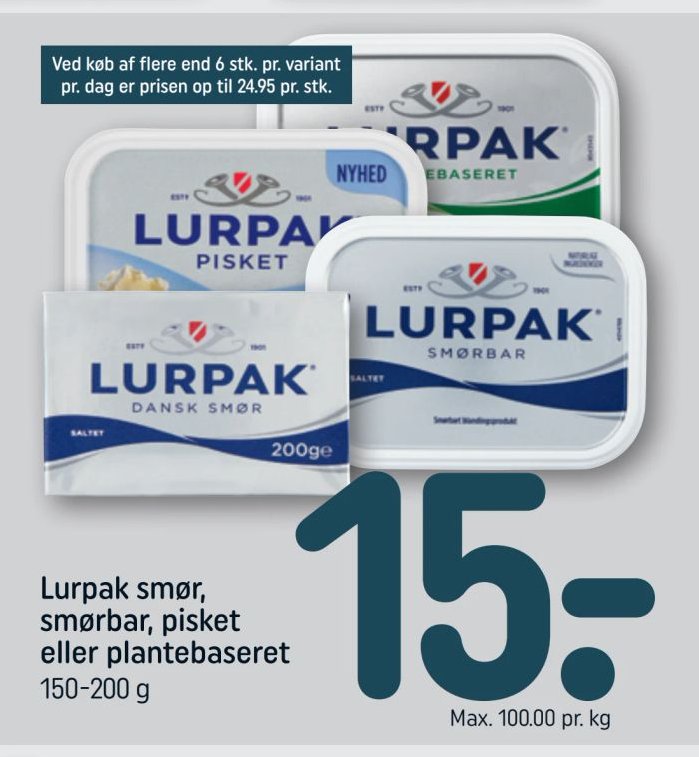 Lurpak smør, smørbar, pisket eller plantebaseret 150-200 g – Rema 1000