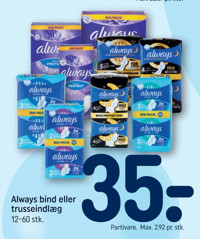 Always bind eller trusseindlæg 12-60 stk. – Rema 1000
