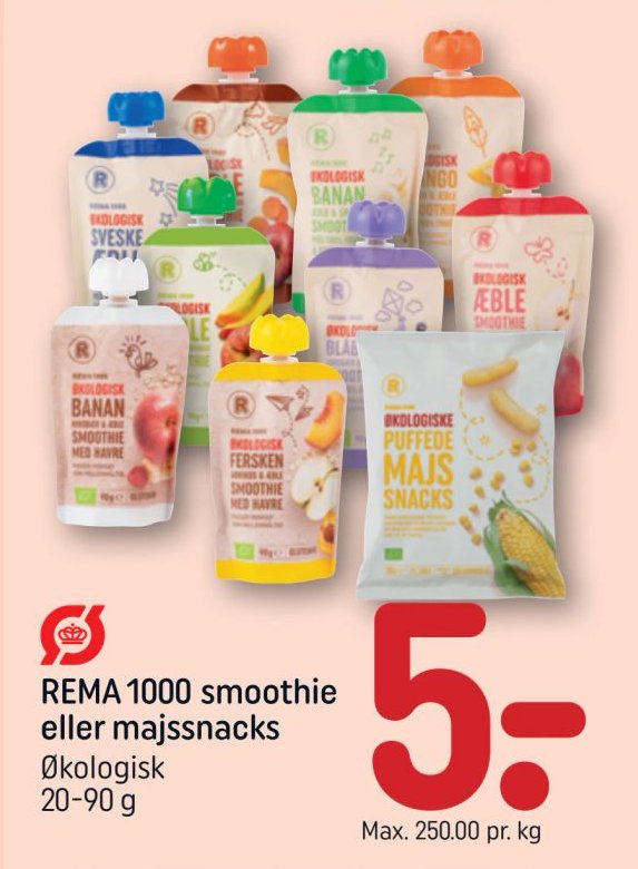 REMA 1000 smoothie eller majssnacks Økologisk 20-90 g – Rema 1000