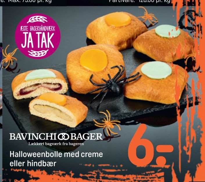 Halloweenbolle med creme eller hindbær – Rema 1000