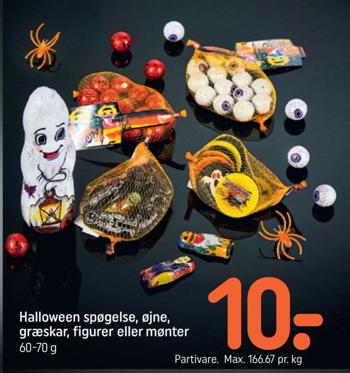 Halloween spøgelse, øjne, græskar, figurer eller mønter 60-70 g – Rema 1000