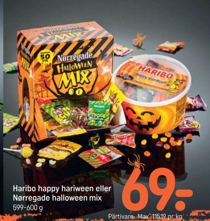Haribo happy hariween eller Nørregade halloween mix 599-600 g – Rema 1000