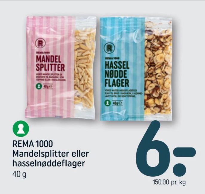 REMA 1000 Mandelsplitter eller hasselnøddeflager 40 g – Rema 1000