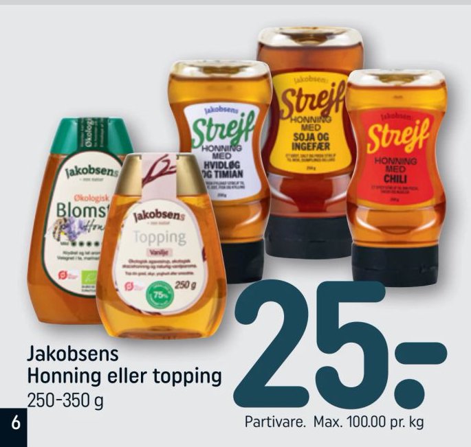 Jakobsens Honning eller topping 250-350 g – Rema 1000